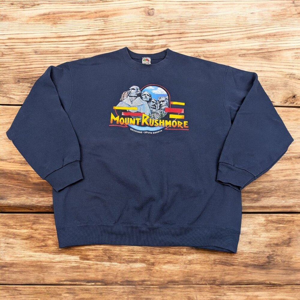 Vintage Mount Rushmore Sweatshirt Adult XL – Blue –‎ Fruit of the Loom Tag – 90s